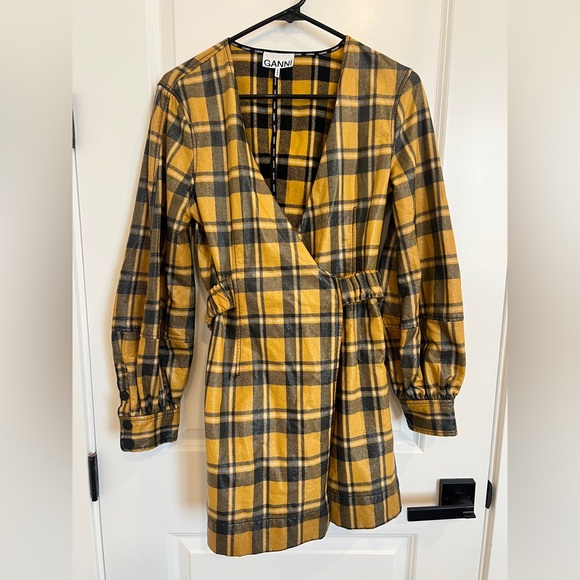 Ganni Yellow & Black Plaid Jacket Raincoat Size 6 Medium (38) NWOT - Picture 1 of 10